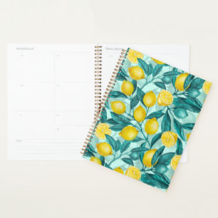 Lemon branches in blue and yellow planner