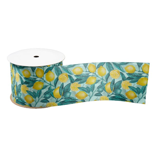 Lemon branches in blue and yellow satin ribbon (Spool)