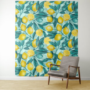 Lemon branches in blue and yellow tapestry