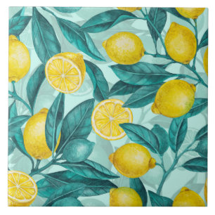 Lemon branches in blue and yellow tile