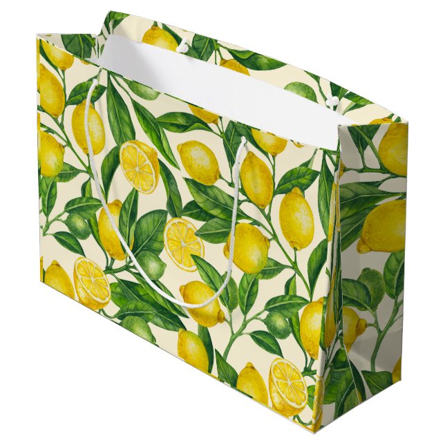 Lemon branches in green and yellow large gift bag (Back Angled)