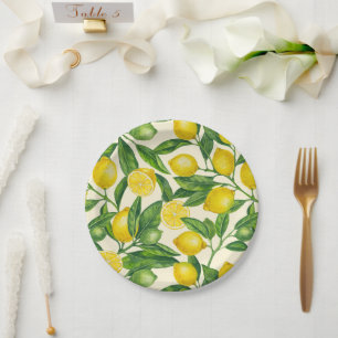 Lemon branches in green and yellow paper plate