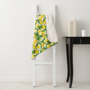 Lemon branches in green and yellow sherpa blanket