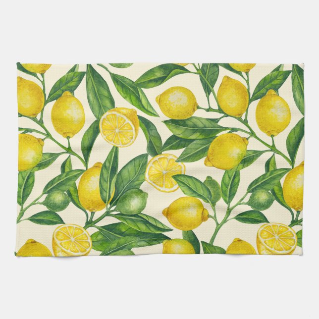 Lemon branches in green and yellow tea towel (Horizontal)