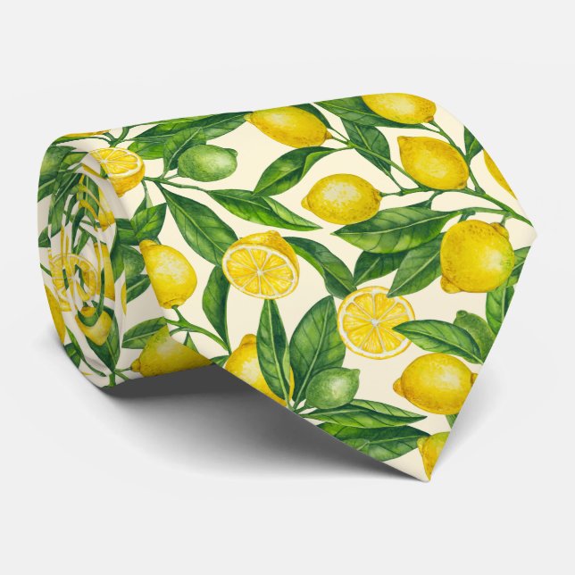Lemon branches in green and yellow tie (Rolled)