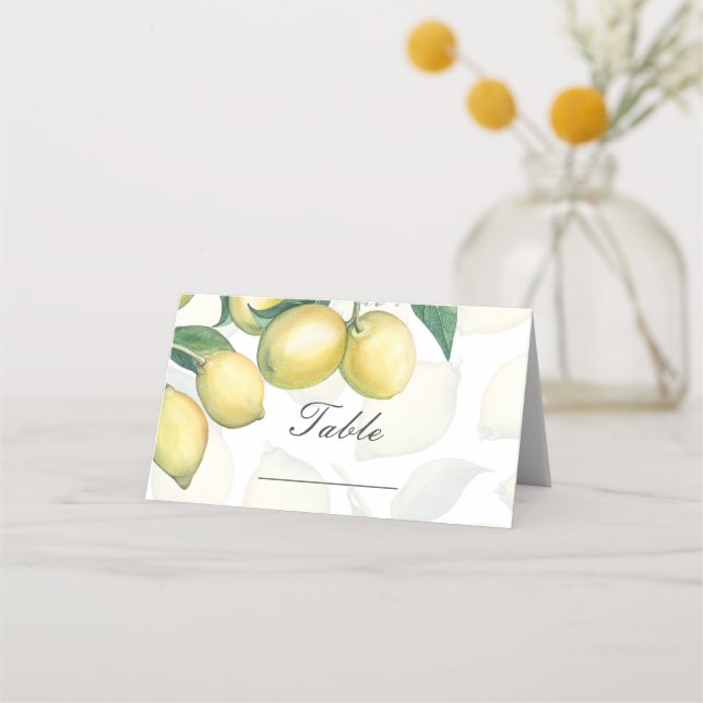 Lemon Branches White & Yellow Country Table Number Place Card (Front)