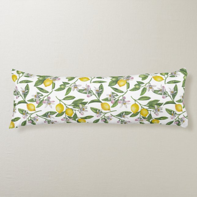 Lemon branches with blossoms and fruit on white body cushion (Front)