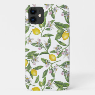 Lemon branches with blossoms and fruit on white iPhone 11 case