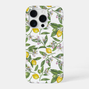 Lemon branches with blossoms and fruit on white iPhone 16 pro case