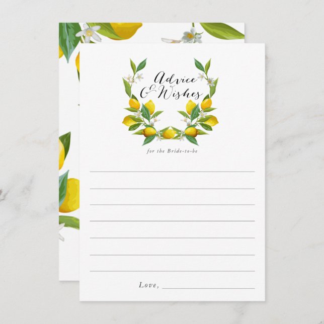 Lemon Bridal Shower advice and wishes cards (Front/Back)