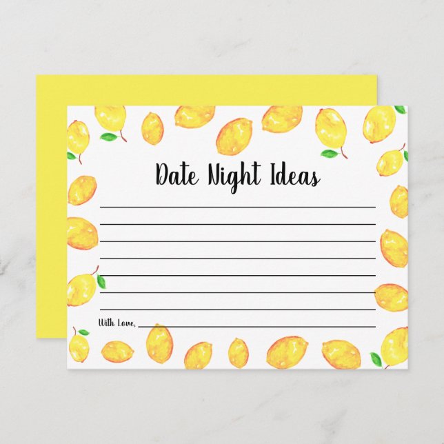 Lemon Bridal Shower Date Night Ideas Enclosure Card (Front/Back)