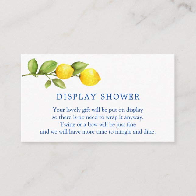 Lemon Bridal Shower Display Shower Enclosure Card (Front)
