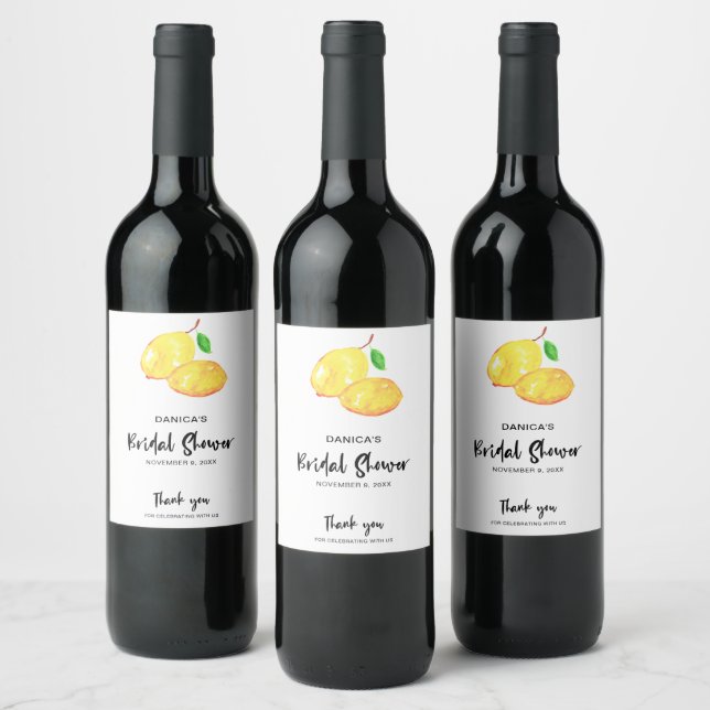 Lemon Bridal Shower Elegant Chic Hand Lettering Wine Label (Bottles)