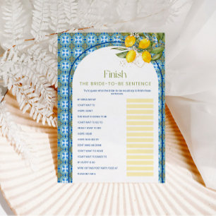 Lemon Bridal Shower Finish The Sentence Game Card