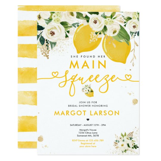 Lemon Bridal Shower Floral Lemon Main Squeeze Invitation Zazzle.co.uk