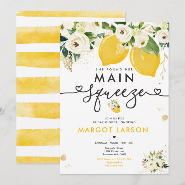 Lemon Bridal Shower Floral Lemon Main Squeeze Invitation (Front/Back)