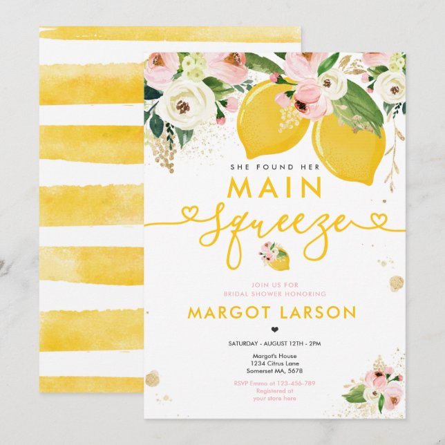 Lemon Bridal Shower Floral Lemon Main Squeeze Invitation (Front/Back)