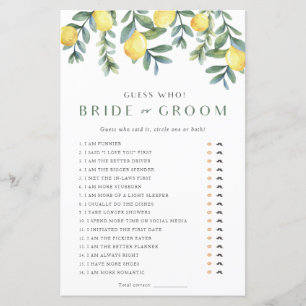 Lemon Bridal Shower Game He said She said