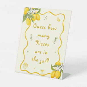 Lemon Bridal Shower Guess How Many Kisses in Jar Pedestal Sign
