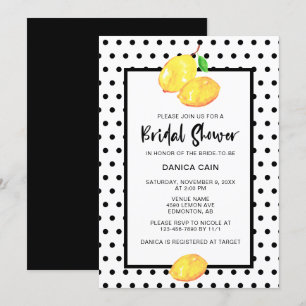 Lemon Bridal Shower Hand Lettering Polka Dots Invitation