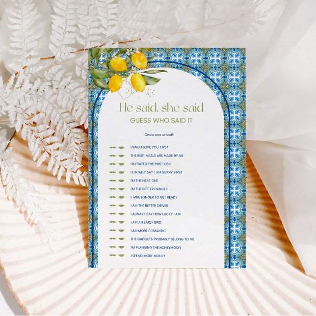  Lemon Bridal Shower He Said She Said Game Card (Creator Uploaded)