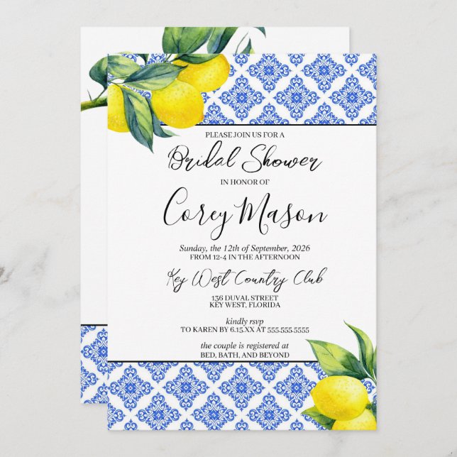 Lemon Bridal Shower Invitation (Front/Back)
