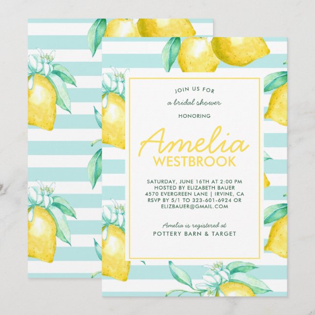 Lemon Bridal Shower Invitation (Front/Back)