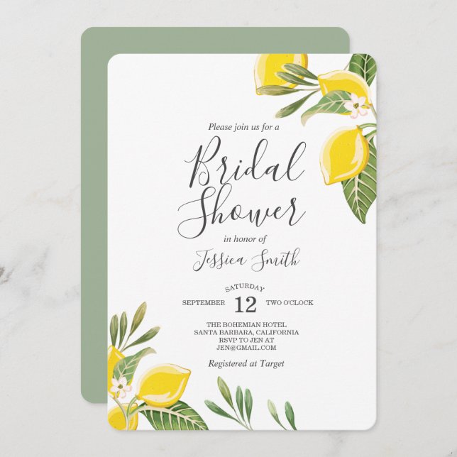Lemon Bridal Shower Invitation Bohemian Citrus (Front/Back)