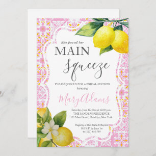 Lemon Bridal Shower Invitation, Pink Tile Italian  Invitation