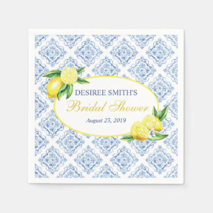 Lemon Bridal Shower Napkins, Blue Tile Napkin
