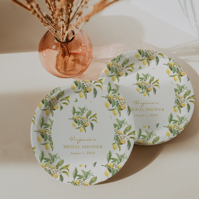 Lemon Bridal Shower Paper Plate (Lemon Floral Bridal Shower Paper Plates by Painted Paperie
)