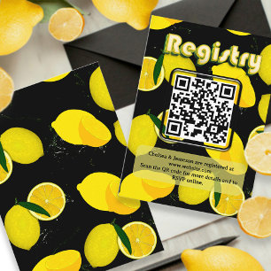 Lemon Bridal Shower QR Code Black Yellow Registry Enclosure Card