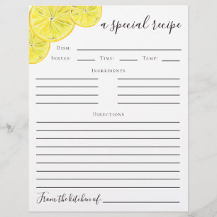 Lemon Bridal Shower Recipe Card