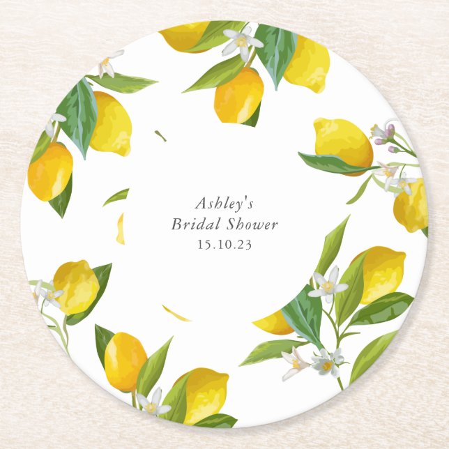 Lemon bridal shower  round paper coaster (Front)