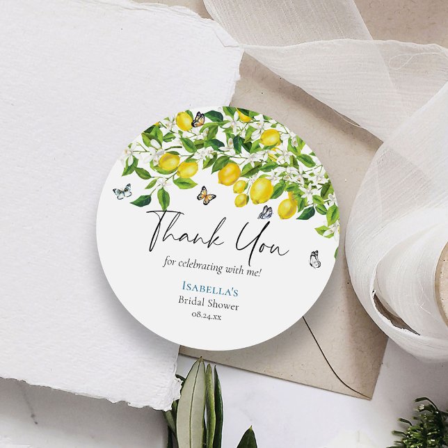 Lemon Bridal Shower Thank You Classic Round Sticker (Creator Uploaded)