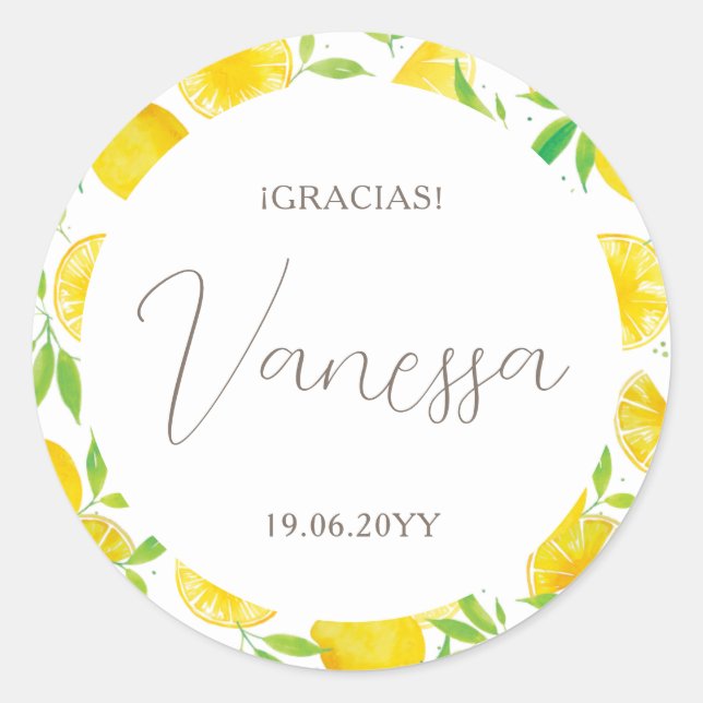 Lemon Bridal Shower Thank You Classic Round Sticker (Front)