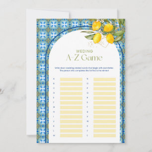 Lemon Bridal Shower Wedding A-Z Game Card