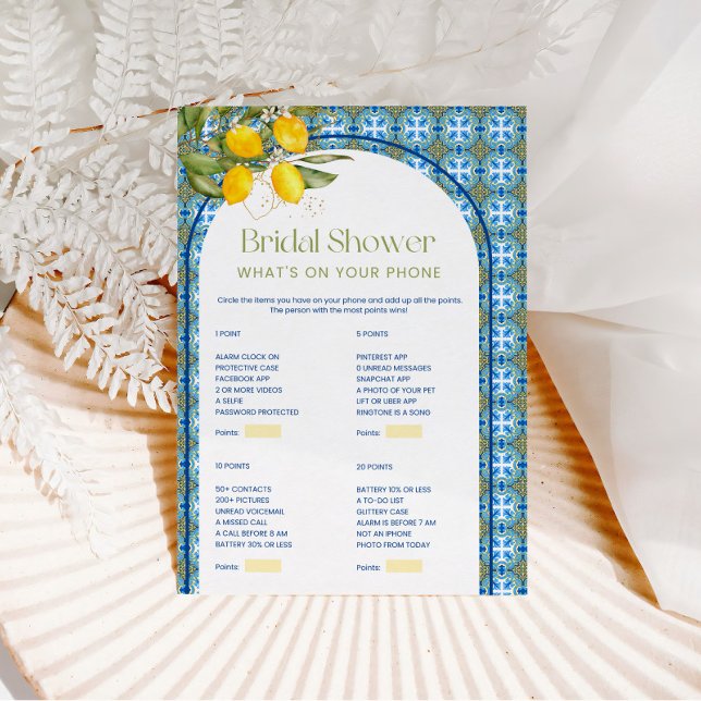 Lemon Bridal Shower What's On Your Phone Game Card (Creator Uploaded)