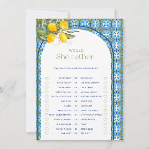 Lemon Bridal Shower Would She Rather Game Card