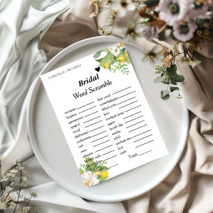 Lemon Bridal word scramble bridal shower game card