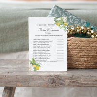 Lemon bride & groom trivia bridal shower game Card