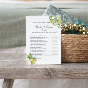 Lemon bride & groom trivia bridal shower game Card