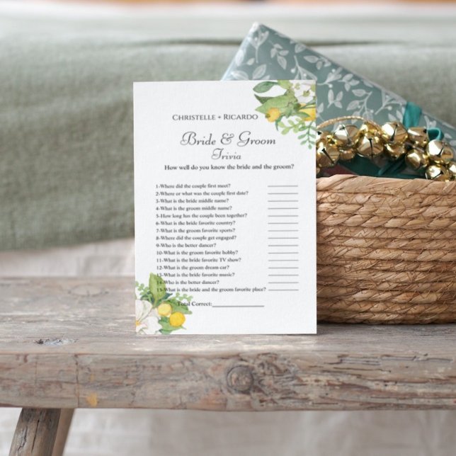 Lemon bride & groom trivia bridal shower game Card (Creator Uploaded)