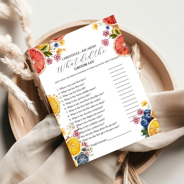 Lemon Bride & groom trivia bridal shower game Card (Creator Uploaded)