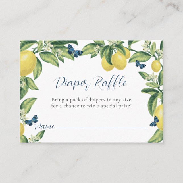 Lemon Butterfly Baby Shower Diaper Raffle  Enclosure Card (Front)