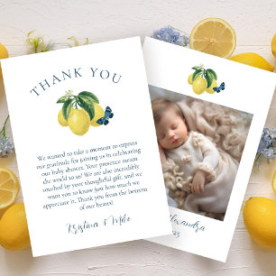 Lemon Butterfly Photo Baby Shower Thank You Card