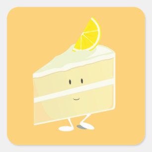 Lemon cake slice character square sticker