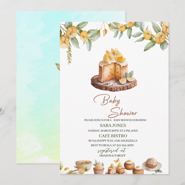 Lemon Cakes Watercolor Baby Shower Invitation (Front/Back)