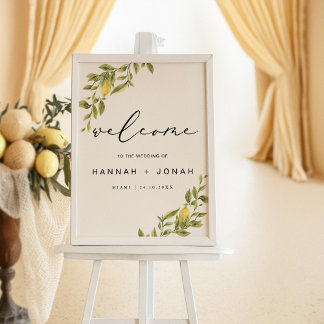 Lemon Calligraphy Wedding reception welcome sign