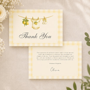 Lemon Can't to Wait Squeeze Gingham Baby Shower Thank You Card